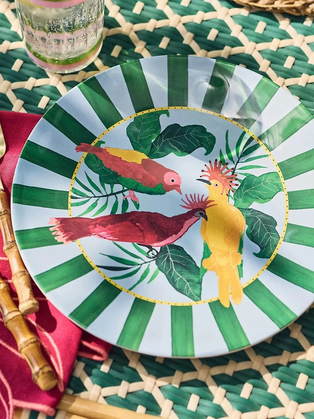 Farm Rio x Anthropologie Melamine Dinner Plate Tropical Sky Blue Birds and Palms